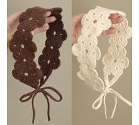 TEMU 2 piezas de color sólido Crochet Flor Adiciones para el cabello Mujer, de color sólido bohemio con flores, de moda para mujer, Adiciones suaves para el cabello, de flores y , y elegante