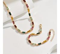 TEMU 2 Piezas de Conjunto Elegante de Collar y Pulsera para Mujer - Diseño Geométrico con Piedras Brillantes, Accesorios Coloridos para Uso Diario, y Ocasiones Festivas