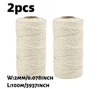 TEMU 2 piezas de cuerda natural de algodón 2mm 100m/3937 pulgadas, color lechoso para macramé, DIY, empaque regalo San Valentín, suministros decorativos Navidad costura