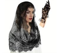 TEMU 2 piezas de de Encaje para , Manteleta Católica y Guantes de Boda con Velos para Halloween