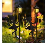 TEMU 2 piezas de Decoración para Jardín de Metálicas IPX4 con Luces Solares Exteriores, Farolillos Solares Decorativos para Exterior y Regalos de Jardinera para Mujeres