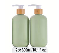 TEMU 2 piezas de dispensador reutilizable de loción y champú de 300 ml/10.1 oz, color verde, bomba de presión, botella para baño y viaje, con tapas de bambú y plástico