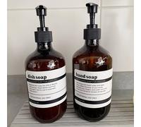 TEMU 2 piezas de dispensadores de jabón de cocina de plástico marrón con etiquetas blancas - " de de platos, jabón de manos" - Diseño elegante para cocinas modernas, dispensador de jabón para encimera