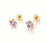 TEMU 2 piezas de elegantes aretes de acero inoxidable con intrincadas incrustaciones de zirconias cúbicas florales - un regalo adecuado para Navidad y todas