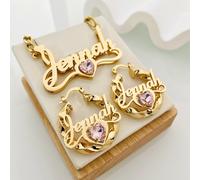 TEMU 2 Piezas de Juego de Aretes y Collar con Personalizado, Piedras Rosas, Aretes de Tuerca y Cadena con Colgante para Mujeres, Joyería para Fiestas