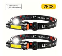 TEMU 2 Piezas de Linterna Frontal Inteligente para Exteriores con LED Recargable por USB, Ángulo de Iluminación Ajustable, Ideal para Acampar, Correr y Pescar