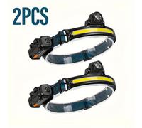 TEMU 2 Piezas de Linterna Frontal LED Portátil para Exteriores, Recargable por USB con Haz y Sensor de Movimiento, 6 de Iluminación para Exteriores, Camping, Trabajo, Pesca, Senderismo