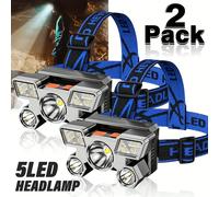 TEMU 2 piezas de linterna frontal portátil para exteriores, con 5 LEDS, recargable por USB, y adecuada para acampar, pesca o situaciones de apagones