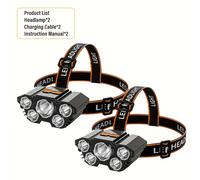 TEMU 2 piezas de linterna frontal recargable, 5 LED súper , linterna con carga USB, 3 , ideal para correr al , cazar, caminar y trabajar