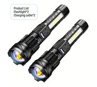 TEMU 2 Piezas de Linterna LED Recargable, Portátil con Clip para Bolígrafo, Zoom Telescópico e Indicador de Energía, 7 de Iluminación, Linterna Potente para Exteriores, Camping y Emergencias