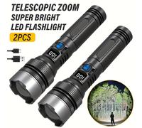 TEMU 2 Piezas de Linterna Portátil LED Recargable, Luz con Pantalla Digital y Zoom Telescópico para Camping, Pesca, Caza, Senderismo y Emergencias