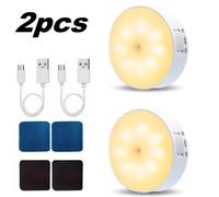 TEMU 2 Piezas de Luces para Gabinetes con Sensor de Movimiento, 8 LED Luz Redonda Recargable USB, Batería Incorporada y Control por Iluminación Muebles en Dormitorios, Pasillos, Escaleras & Cabeceros