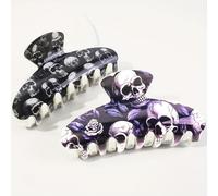 TEMU 2 Piezas de Pinza para Cabello Grande con Estampado de Calavera y , Clip Ovalado Antideslizante y Resistente en Resina, Ideal para Fiestas, Uso Diario y Regalos - Moda