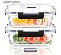 TEMU 2 Piezas de Recipientes Vidrio para Alimentos 1040ml con Tapas, Contenedores Preparación Comida Conjunto Mejorado Snap A Prueba De Hermético Reutilizable Libre BPA