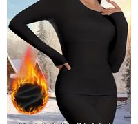 TEMU 2 Piezas de Ropa Térmica Ultra para Mujer: y Discreción en Otoño e Invierno. una Camiseta Ajustada con Cuello , Cómoda, a Manos Largas; Y un Par De Leggings Elásticos Unicolor Para Capear el Frío