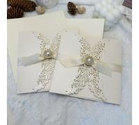 TEMU 2 Piezas de Tarjetas Elegantes y con Cinta, Perlas e Inserciones, Sobres para Invitaciones Empresariales Anuncios de Boda Postales