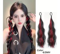 TEMU 2 piezas de trenzada de color resaltado ondulado largo para mujeres, pelucas sintéticas con bandas de goma, extensiones de rizadas, banda elástica para el cabello.