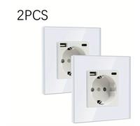 TEMU 2 Piezas Enchufe Empotrado Estándar Alemán Sin/Con USB+Type-C, Enchufe Empotrado , 5V-2.1A, Material de Panel de Vidrio , 250V, Adecuado para Sala, Dormitorio, Oficina, etc