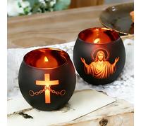 TEMU 2 piezas Figura y Cruz con Cadenas | Portavelas de Vidrio Negro para Pascua, Adecuados para Actividades Religiosas Cristianas, Meditación en Espacios , Regalos Espirituales y para el Hogar