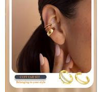 TEMU 2 piezas/juego de aretes de orejera dorada para mujer, sin perforación, aretes de orejera para mujer, juego de joyería de moda con de aro de cartílago de circonita cúbica hipoalergénica