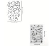 TEMU 2 piezas/juego de sellos de silicona y troqueles de metal para álbumes de recortes - Tema de amistad entre dinosaurios y humanos para la elaboración de tarjetas de manualidades, álbumes de fotos