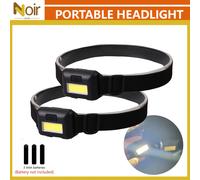 TEMU 2 Piezas Lámpara Frontal COB Negra, Mini Linterna de Inundación Portátil con Banda Elástica, 3 para Emergencias, Iluminación Nocturna, Lectura y Reparaciones (Pilas no Incluidas)