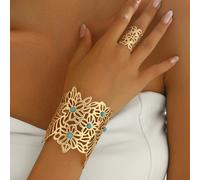 TEMU 2 piezas LXALRY Pulsera y Anillo para Mujer - Estilo Bohemio Calados de Flores - Regalo de Boda, Accesorios para Uso Diario - (Sin Baño)