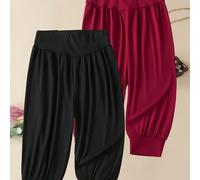 TEMU 2 Piezas Pantalones Harem 7/8 para Mujer - Poliéster Elástico Casual, Cintura Fruncida, Ajuste , Ideales para Uso Diario, Pantalones de /Otoño | Pantalones de Moda Suaves | Pantalones de Tela
