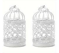 TEMU 2 Piezas Pequeña Jaula de Metal y Vidrio para Velas - Portavelas de Pie con Paneles de Vidrio y de Jaula, Decoración para Interiores/Exteriores, Boda, de Metal (Compatible con Velas)