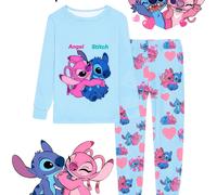 TEMU 2 Piezas Pijama de Niñas Disney Stitch y - Conjunto de Pijama con Estampados de Stitch y , Larga y Transpirable para Cuentos Dormir y Fiestas Temáticas (Niñas) 2 Piezas Conjunto 2 Piezas
