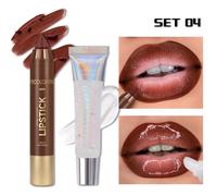 TEMU 2 piezas/set, Aceite Labial Transparente con Delineador de Labios Marrón, , Hidratante y Duradero para Labios Brillantes