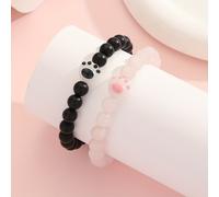 TEMU 2 piezas/set pulsera de pareja con luminosas en rosa melocotón y corazones negros con cuentas