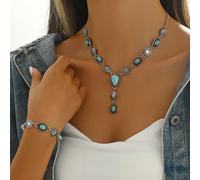 TEMU 2 piezas/set [Retro Bohemio] Pulsera y Collar para Mujer | Sintética | Diseño Retro de Y | Joyas Únicas para Regalos Diarios y Fiestas | Damas