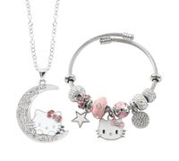 TEMU 2 piezas/set Sanrio Hello Kitty joyería de moda , pulsera con strass lujosa y collar de Luna Hello Kitty, ideal para uso diario o regalo festivo, para amantes de Hello Kitty