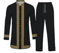TEMU 2 piezas Traje de Túnica para Hombres - Estilo Africano y Medio Oriental, /Thobe Tradicional con Pantalón , Ropa Cultural Lavable a Máquina para Hajj, Umrah y Uso Casual (-)