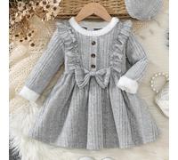 TEMU 2 Piezas Vestido de Bebé para Invierno con Gorro Boina - Larga de Color Sólido con Volantes, Encaje y , Traje de Princesa para Boda, Vestido Lavable a Máquina para Niñas (Otoño/Invierno) 2 Piezas