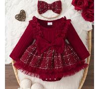 TEMU 2 piezas Vestido Romper para Recién Nacida con Largas y Dobladillo de Encaje + de , un Vestido de Princesa para Otoño e Invierno, un Regalo Festivo para Niñas, para Exteriores