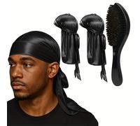 TEMU 2 Piezas Y Durag con Cepillo Ondulado para Hombres 360, Kits de Cepillo para Cabello Medio/Duro