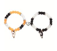 TEMU 2 pulseras con dijes de gato | Pulsera magnética para , naranja y multicolor con dijes de gato, estilo romántico, jade, ideal para regalo de , Navidad, San Valentín para amantes de