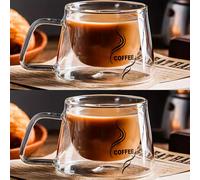 TEMU 2 tazas de café de vidrio de capa de 2 200 ml, disponibles en dos estilos: con sin logo, se pueden usar para café, leche, y tazas de café Mark