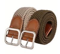 TEMU 2 uds Cinturón de lona para hombres y mujeres, hebilla cuadrada sin agujeros, estilo coreano moderno y de moda, bucle único tejido único, cinturón de pantalones sin perforaciones.