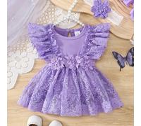 TEMU 2 vestidos para recién nacida con bordado floral , encaje y tul con volantes, , más un conjunto de de encaje blanca, para exteriores