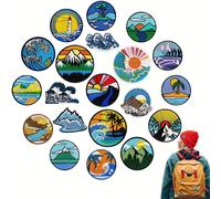 TEMU 20 Parches termoadhesivos para camping para senderismo al , con diseños bordados de paisajes naturales para sombreros, mochilas, ropa y chaquetas