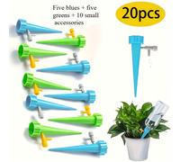 TEMU 20 piezas de 5 azules + 5 verdes + 10 accesorios pequeños, Boquilla Automática de Riego Ajustable con Válvula de Lenta para Plantas al y Vacaciones, Artefacto de Riego , Color Aleatorio