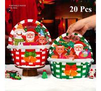 TEMU 20 piezas de cestas de regalo navideñas festivas - Bolsas de de plástico y verde con diseños de Papá Noel, y renos para regalos, dulces y artículos pequeños, cestas de regalo navideñas