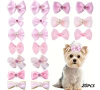 TEMU 20 piezas de para pelo de mascotas - Bandas elásticas de goma con encaje, diamantes de y detalles de perlas, adecuados para accesorios de pelo de perros y gatos de pelo largo.