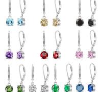 TEMU 20 Piezas de Pendientes para Mujer - Pendientes de Palanca con Zirconia 3A Cuadrada en Plateado - Aros para Mujer