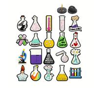 TEMU 20 piezas/juego, plástico, tubo de ensayo rosa, taza medidora de , botella de tubo de ensayo, patrones de serie de experimentos científicos, alfileres, regalo de alfileres, accesorio para mochila