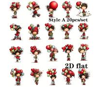 TEMU 20 piezas/set Pegatinas Decorativas Vintage de Niño y Niña con Globos, Hechas a , 2D, 2D