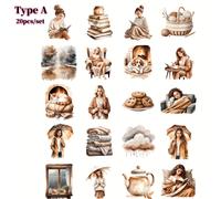 TEMU 20 piezas/set retro día lluvioso hogar lluvia libro gato pegatinas de calidad decoración manual diario pegatinas decoración cuaderno de viaje pegatinas DIY diario pegatinas decoración